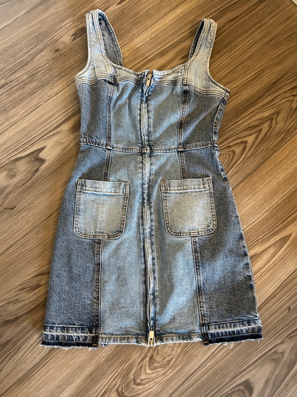 Roxy Two-Tone Light Blue Denim Zip Mini Dress